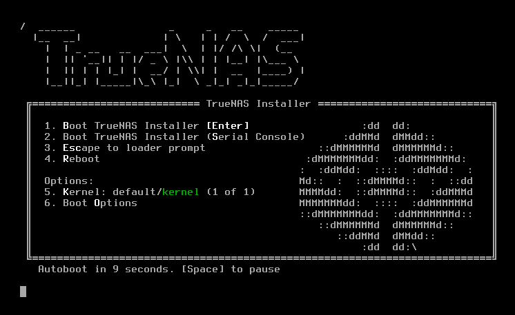 TrueNAS Core Boot Menu