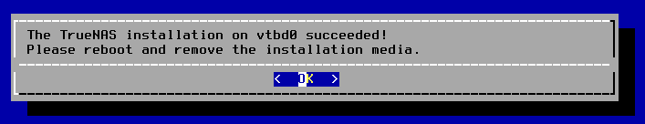 TrueNAS Core Install Screen 6, Eject media prompt